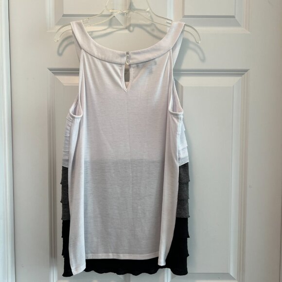 AB STUDIO Black/Gray/White Sleeveless Top, M, Layers, Stretchy, Scoop Neck, NWOT - Picture 3 of 8